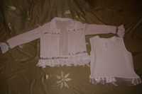 Bolerko + bluzka koszula elegancka biała szkolna dł rękaw 140 / 146