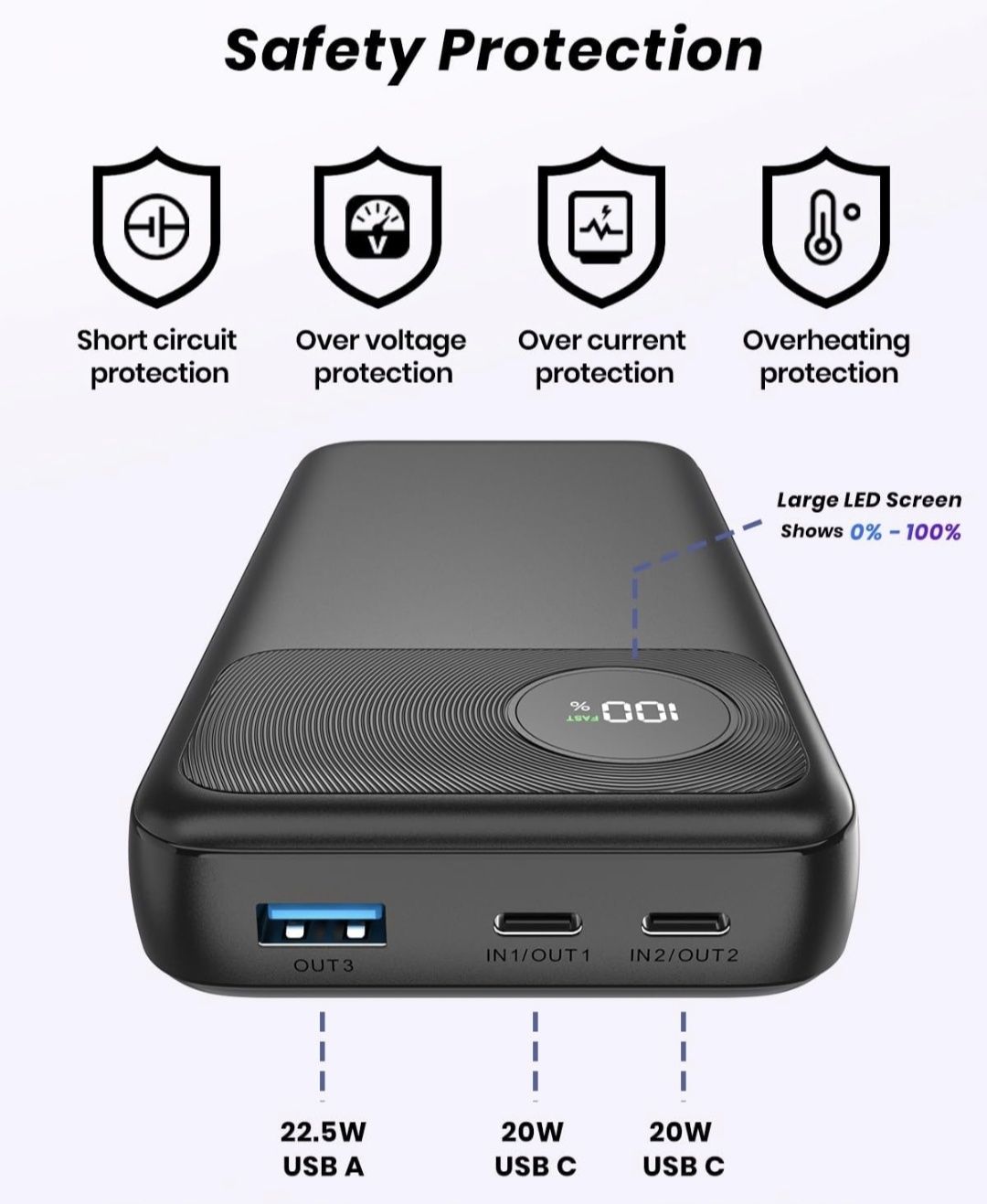 ADDTOP Power Bank, szybkie ładowanie , 20 000 mAh biały