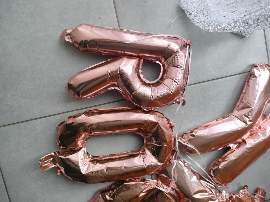 Napis Roczek balony różowe złoto + cyfra jeden
