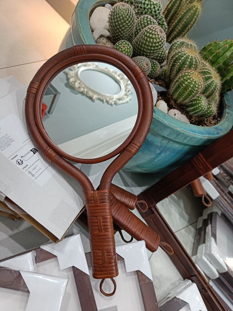 Rattan + akacja osłonki doniczek, lustra , ramki Ikea KLIBBAL