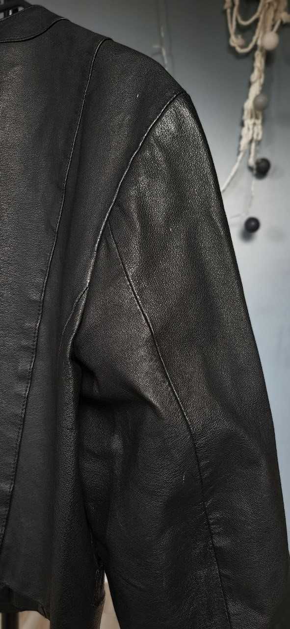 Krótka czarna skórzana kurtka vintage retro skóra naturalna