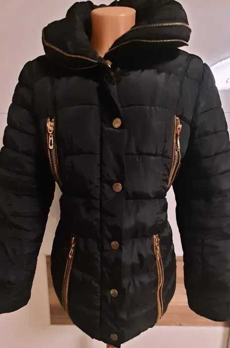 Zimowa czarna ciepła kurtka damska rozmiar 38