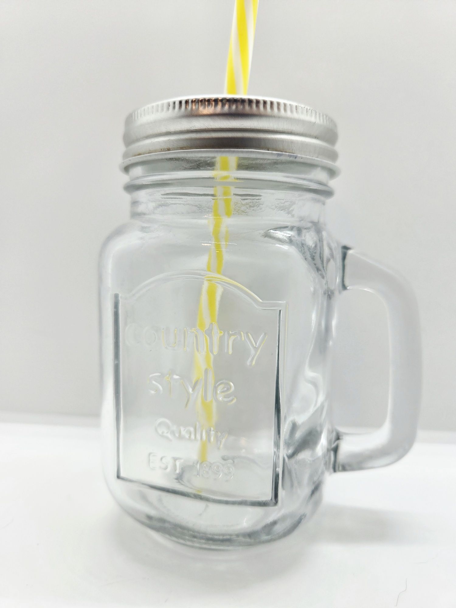 Szklany słoik ze słomką do picia z uchem 500 ml szklanka kubek