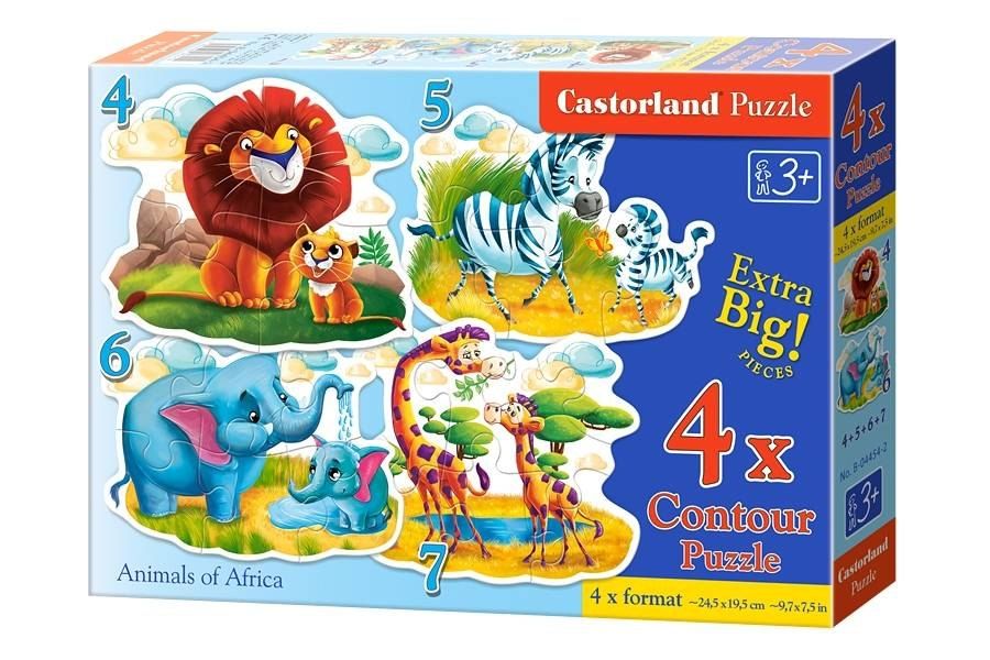 Puzzle 4w1 4,5,6,7-elementów Animals of Africa