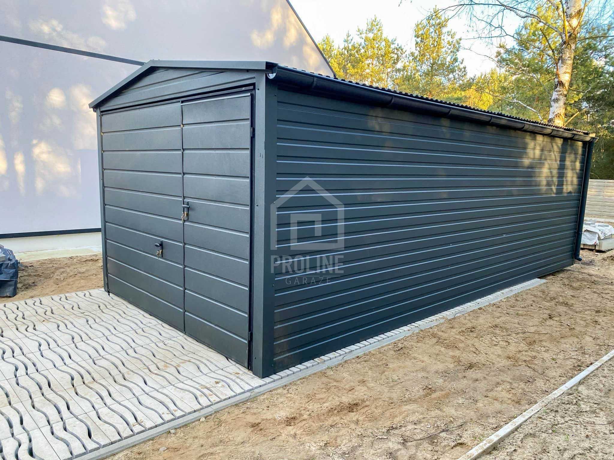 Garaż blaszany 3x6m Brama uchylna drzwi  Dach dwuspadowy rynny PLG172