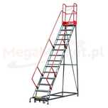 Drabina magazynowa przejezdna pomost Mega-M H 357 cm 14 stopni