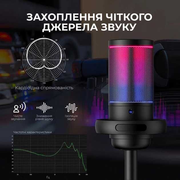 ТОП! Конденсаторний Мікрофон із RGB-підсвічуванням Професійний Запис