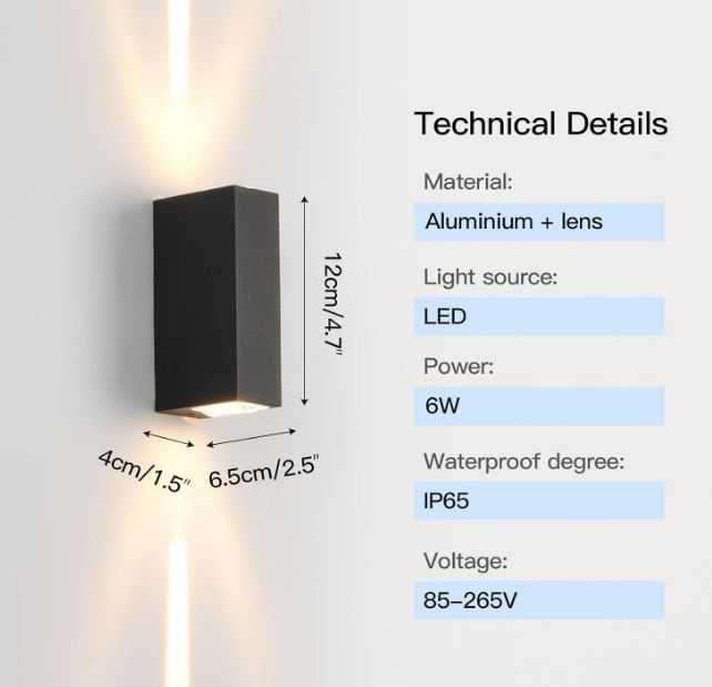 2x Kinkiet Zewnętrzny Led Czarny 2 Stronny IP65