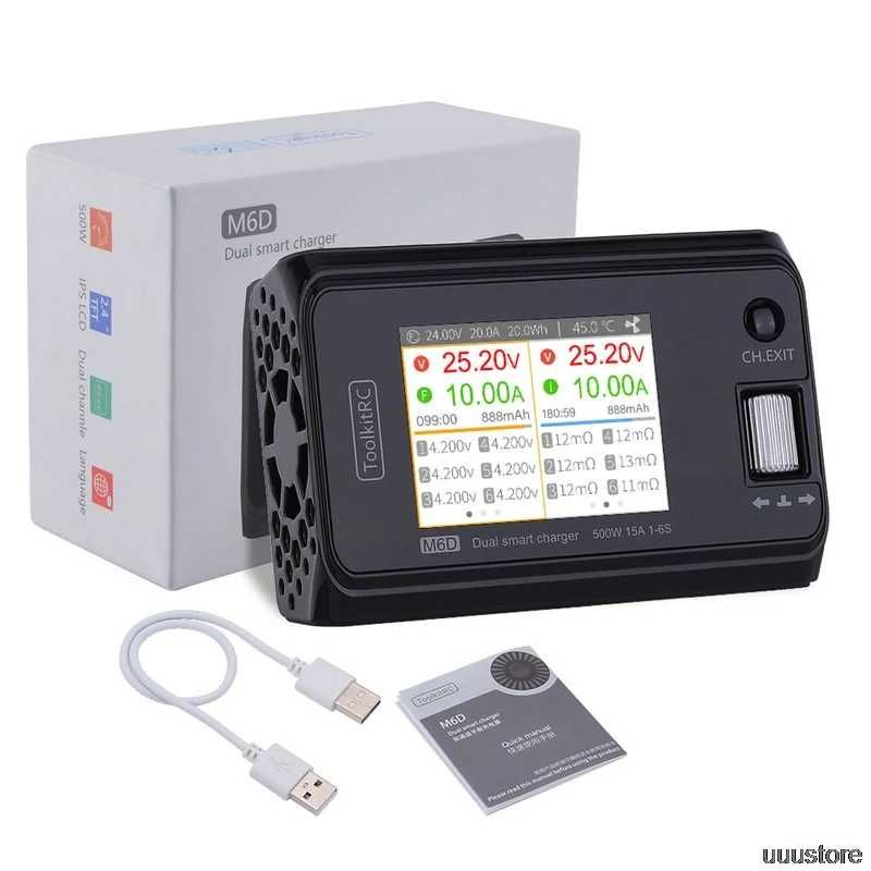 Зарядний пристрій ToolkitRC M6D 6s двохканальний 500W 15A, блок живл.