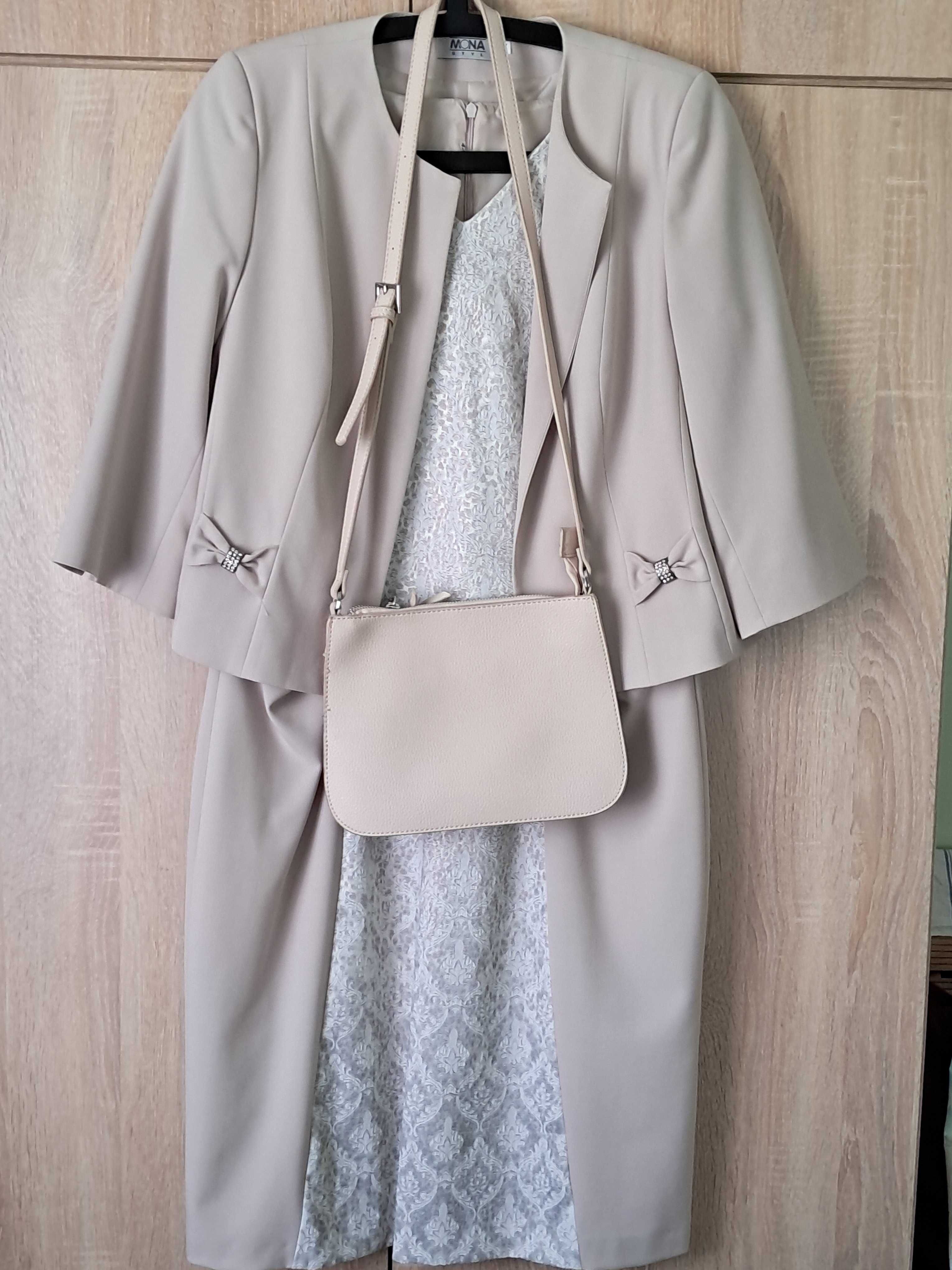 Sukienka, żakiet, torebka - elegancka, rozm. 44, raz ubrana