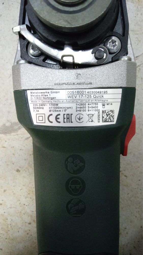 Кутова шліфувальна машина Metabo WEV 17-125 (600516000) Болгарка