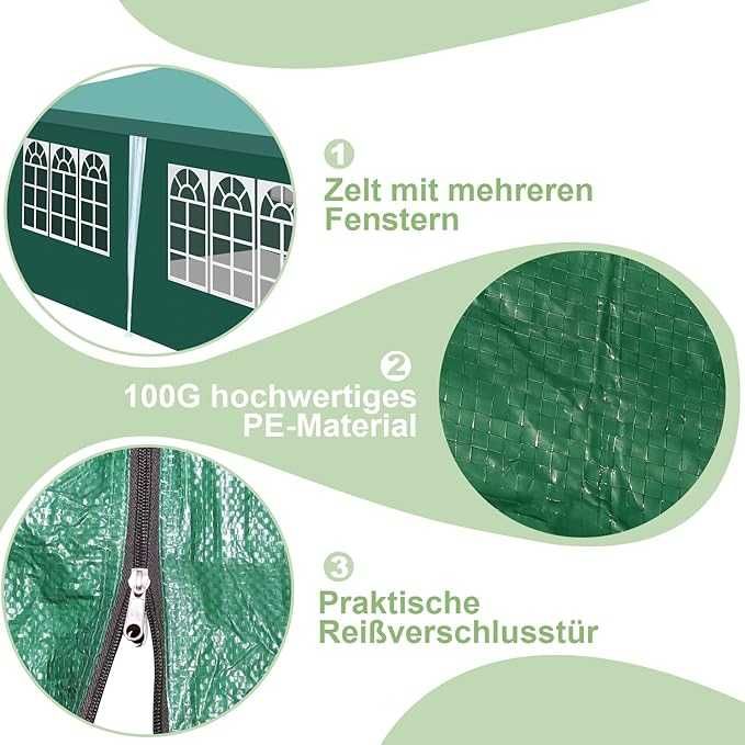 Wodoszczelny pawilon ogrodowy 3 x 6 m – namiot imprezowy, zielony