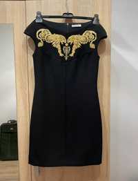 Versace Collection CUDNA Sukienka midi haftowane złotą nitką tygrysy