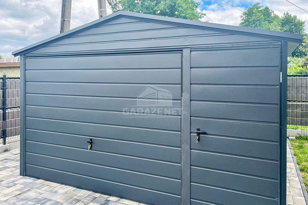 GARAŻ BLASZANY 4X6M - Brama Uchylna - Drzwi - Antracyt - Rynny TS765