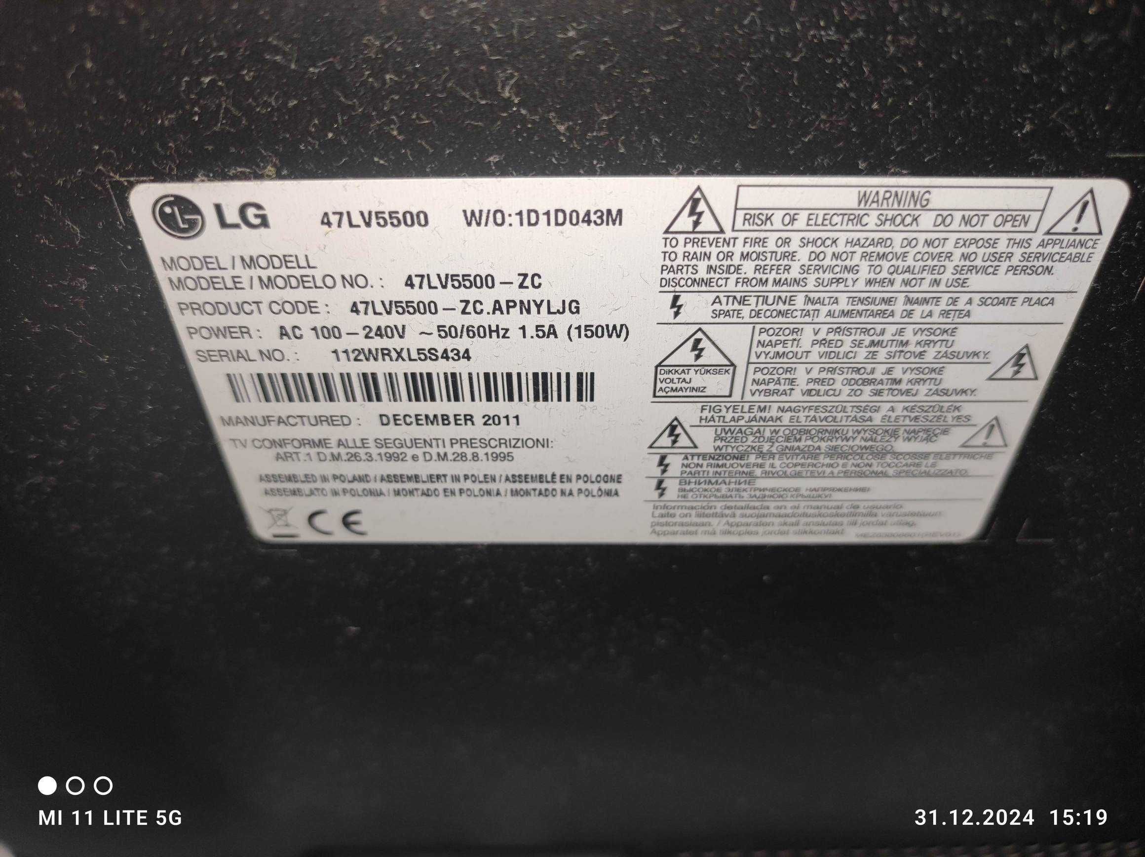 Telewizor 47" LG 47LW5500-ZC , USZKODZONY