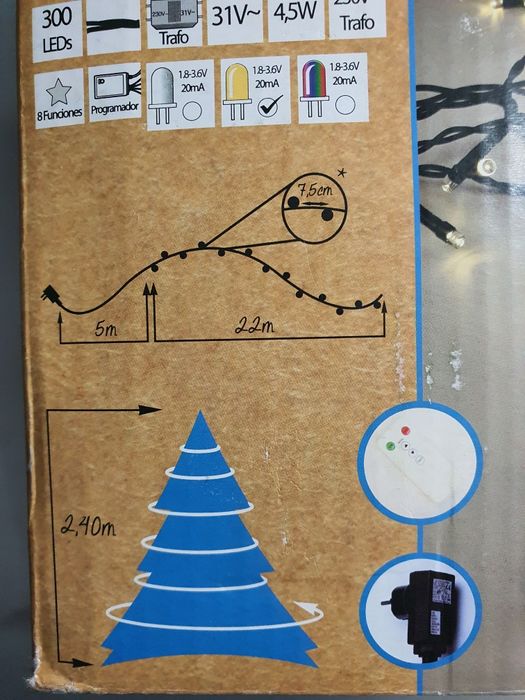 Lote de três series, 900 luzes LED, 7 funções e comando.