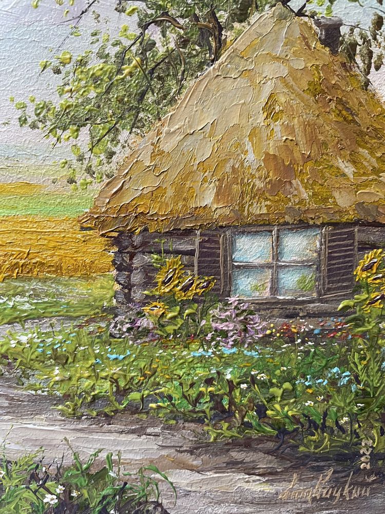 Картина маслом сельский домик
