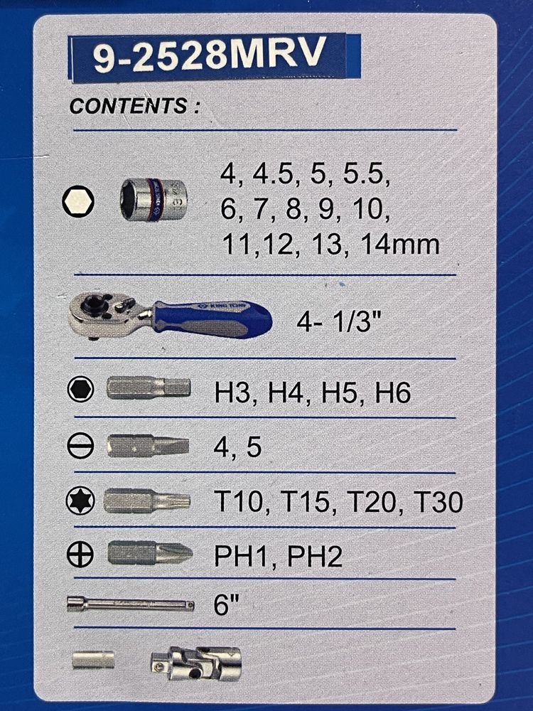 Набір головок і біт KING TONY 29 ШТ 9-2528MRV