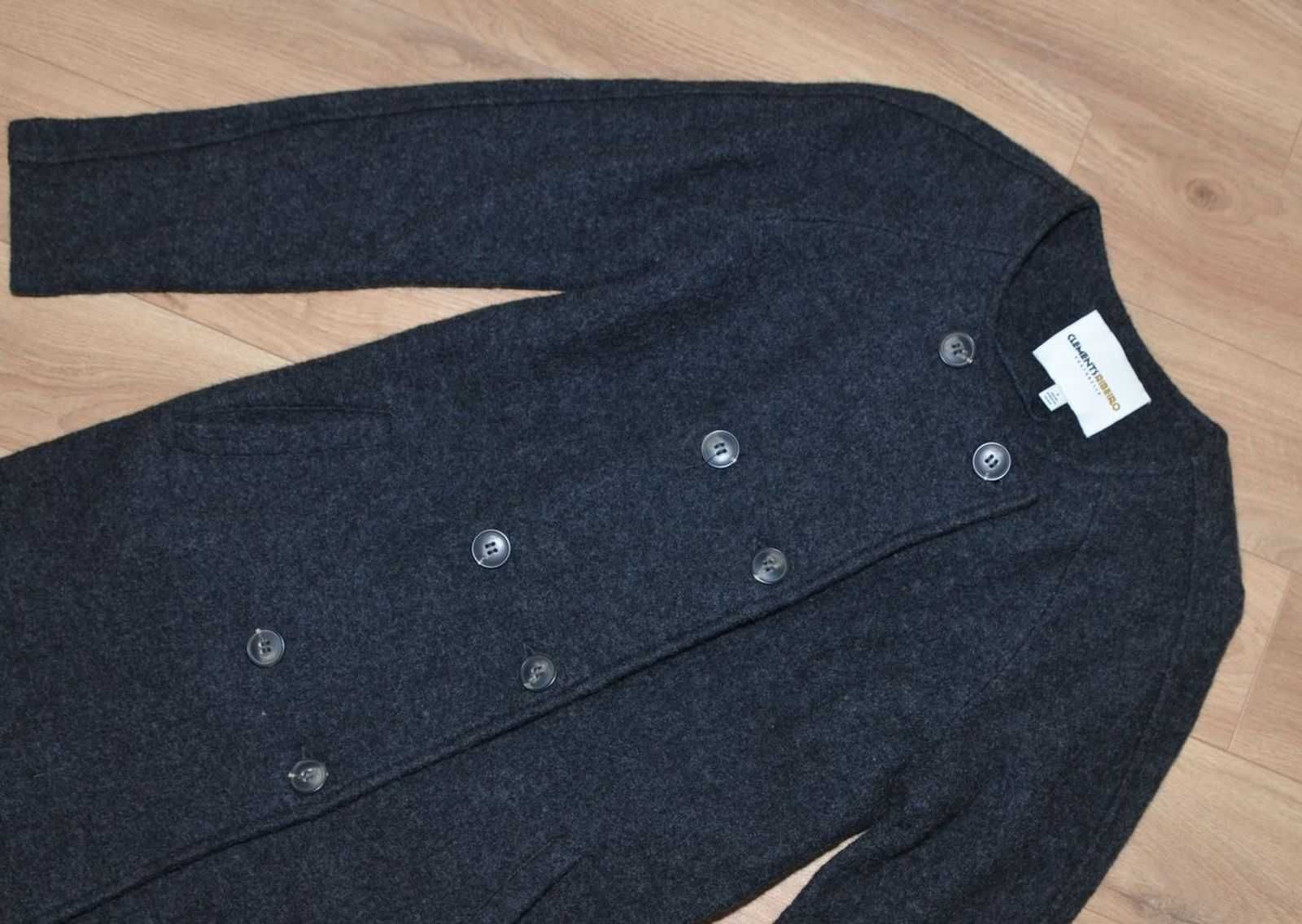 Narzuta długi sweter płaszcz z wełny 100% wool szary r.38 S