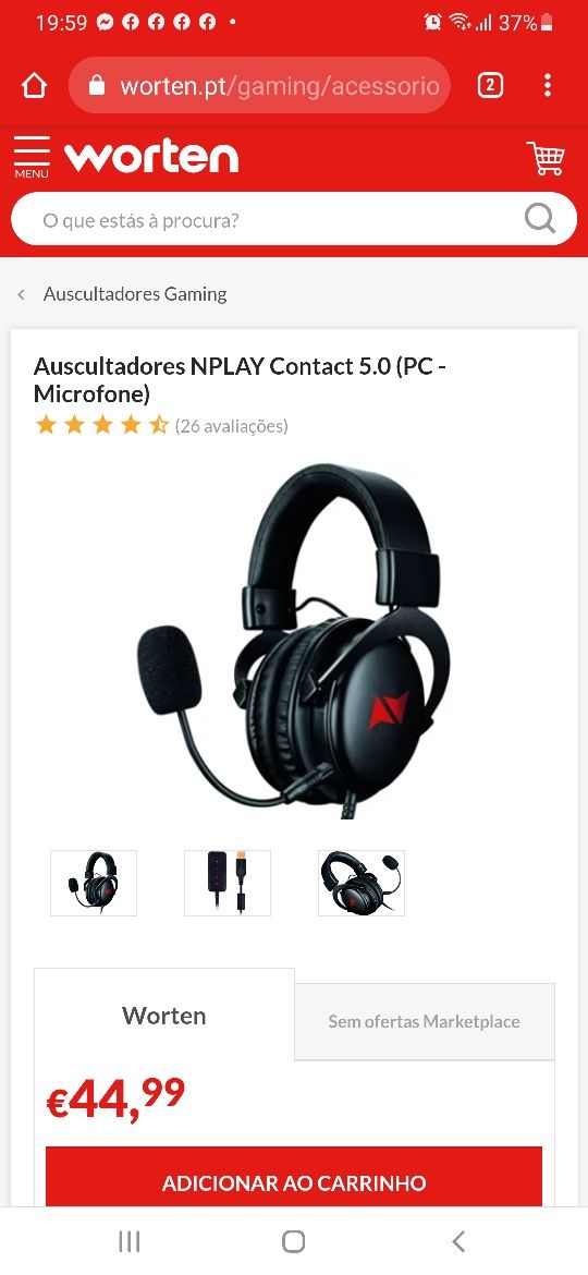 Auscultador gamer NPLAY com microfone incorporado e comando