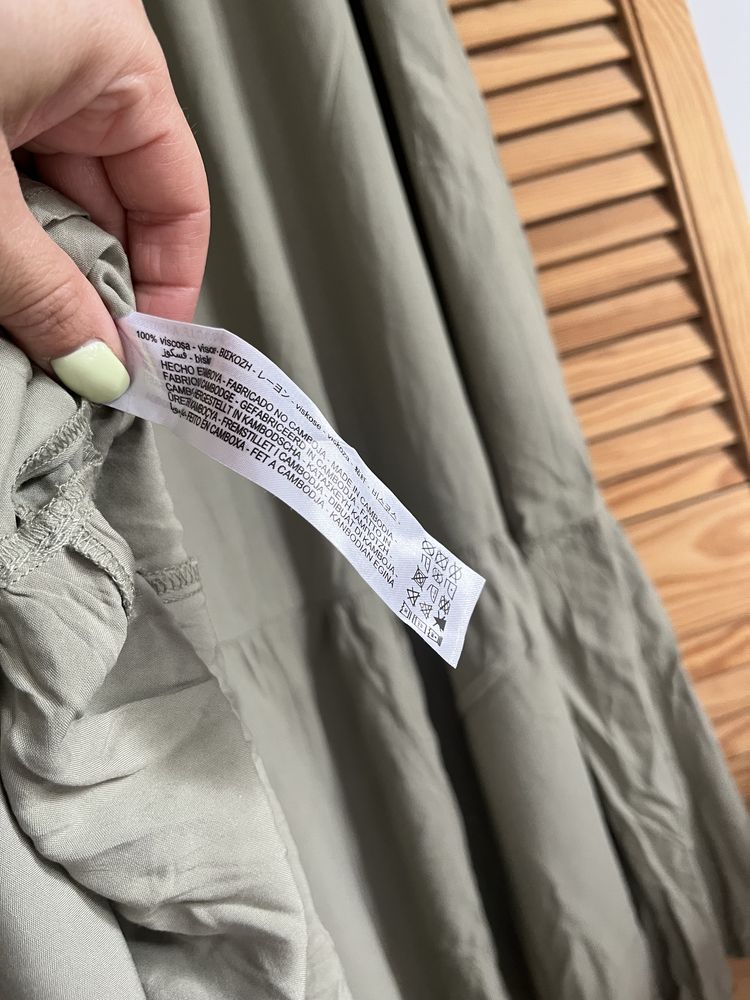 Sukienka khaki Zara XS wiskozowa maxi lato