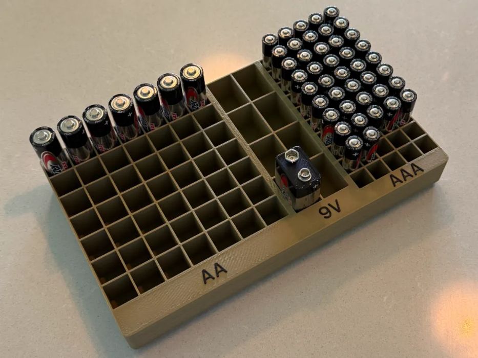 Organizador de Pilhas Gridfinity (AA, AAA, 9V)