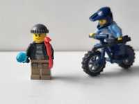 2 figurki Lego City policjanka na rowerze i złodziej
