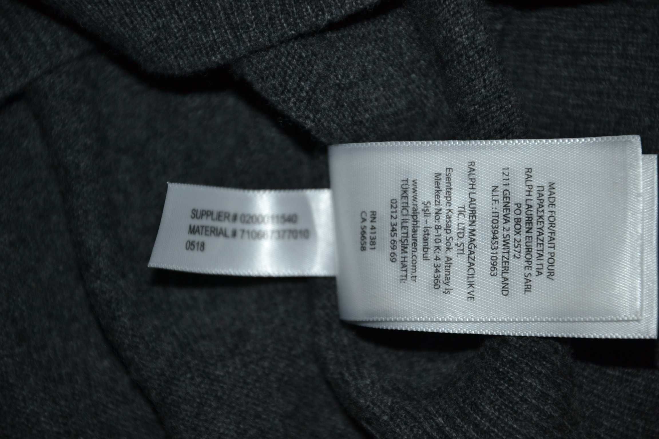 POLO RALPH LAUREN Merino Wool Sweter Męski L Wełna Jak Nowy Szary