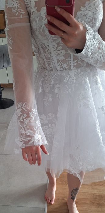 Sukienka biała krótka tiulowa ślubna