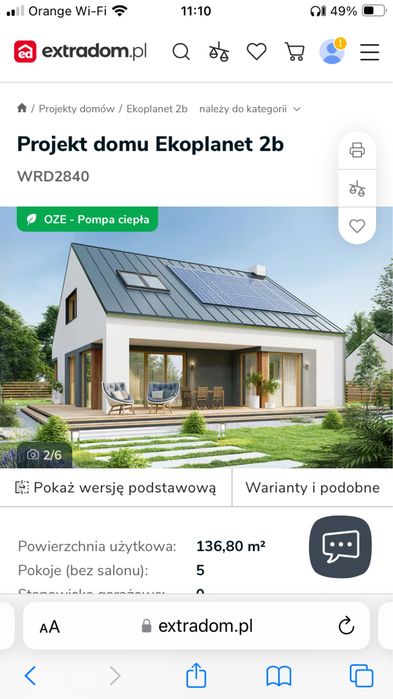 Projekt budowlany Ekoplanet 2B OG projekt domu extradom -2000 zl