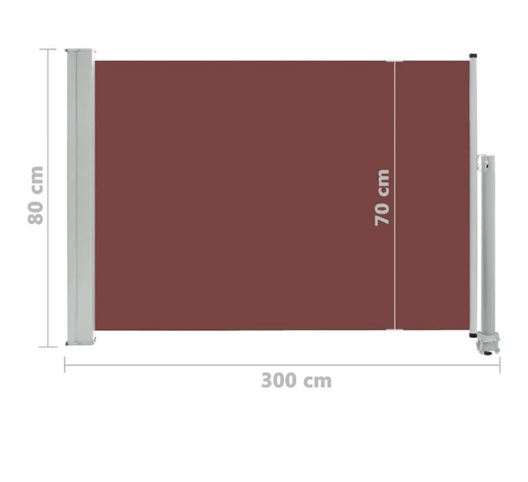 Wysuwana markiza boczna/parasol/oslona na taras, 80 x 300 cm, brązowa