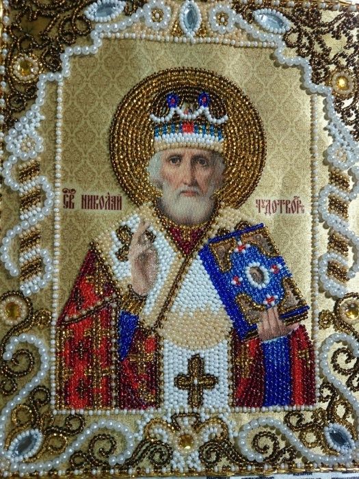 Икона Николай Чудотворец вышитая чешским бисером