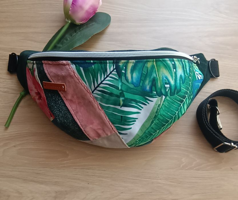 Nerka torebka saszetka patchworkowa zieleń pudrowy róż handmade