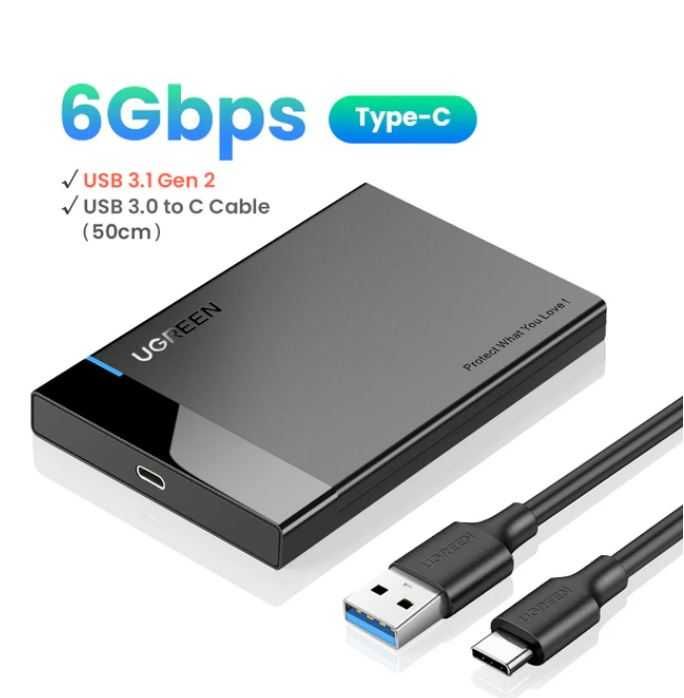 Карман для диска Type-C-USB Ugreen SSD HDD 2,5" внешний корпус кейс