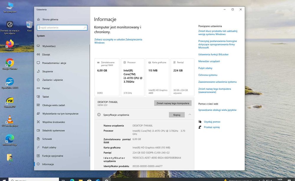 Komputer PC stacjonarny sprawny Intel i3 dysk SSD Windows 10