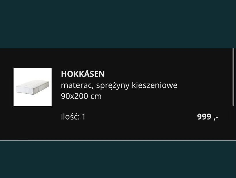 Materac kieszeniowy Ikea  HOKKASEN 90x200 - 2 sztuki