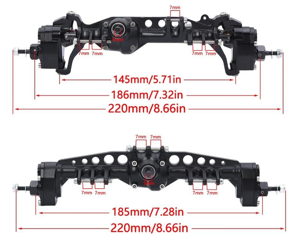 Aluminiowe mosty portalowe CVD przód+tył 1:10 AXIAL SCX 10 III AR45P