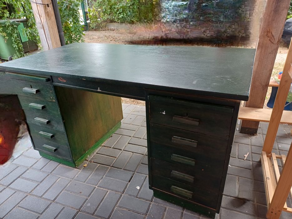 Stare drewniane dembowe biurko lite drewno