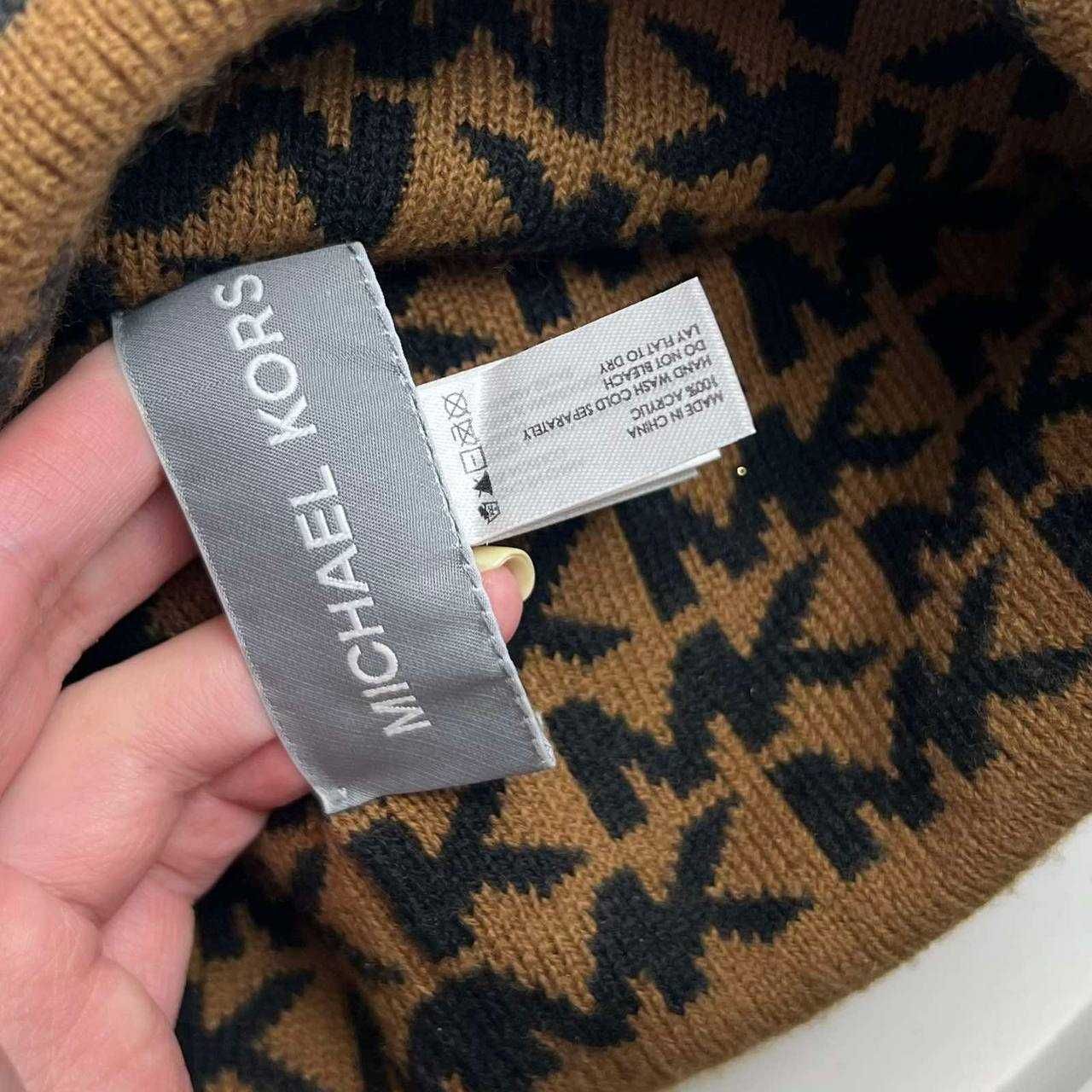 Шапка MICHAEL KORS MK Initials Black Tan Brown Beanie Cap 3 Оригінал