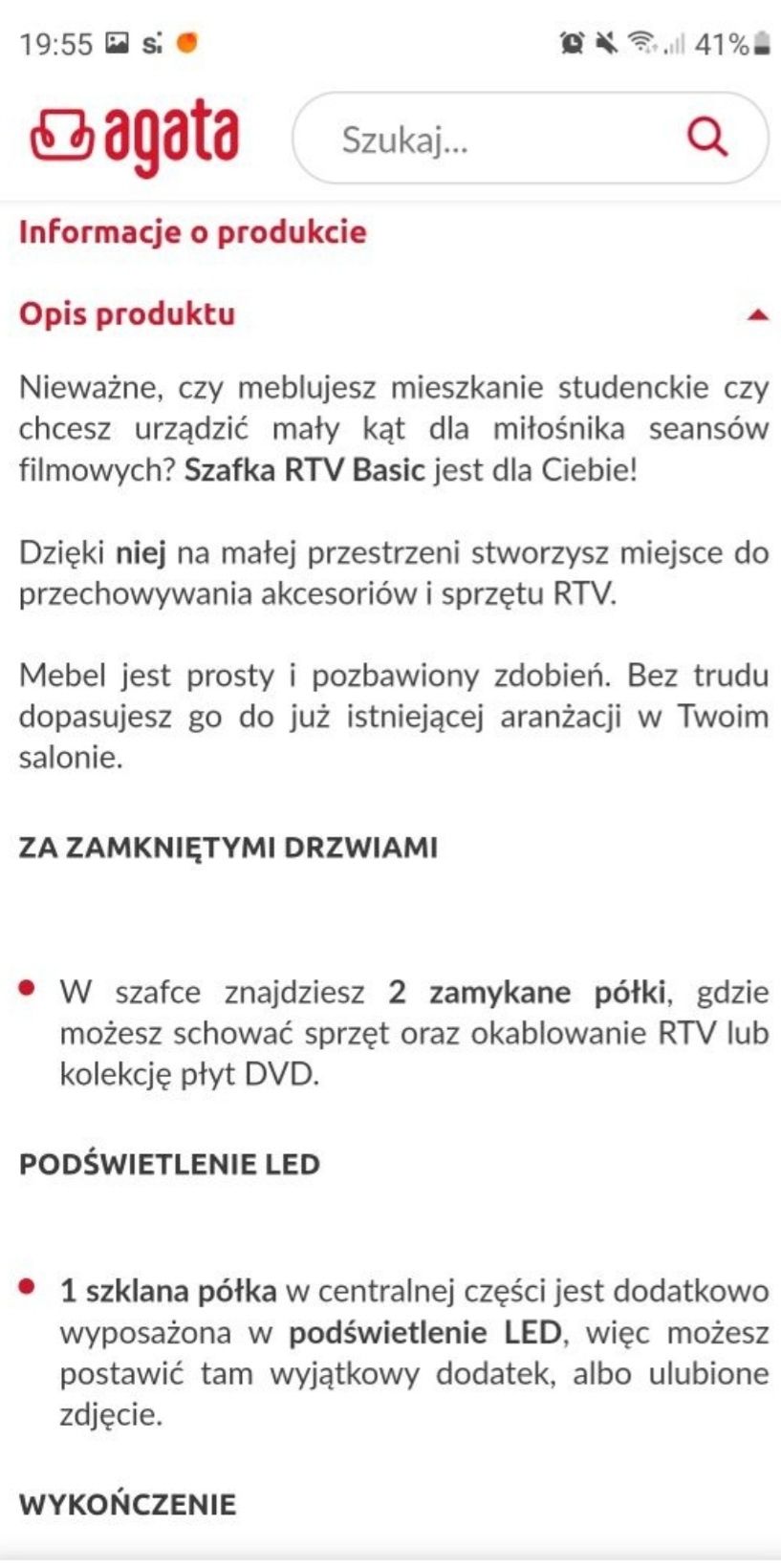 Podświetlana szafka rtv