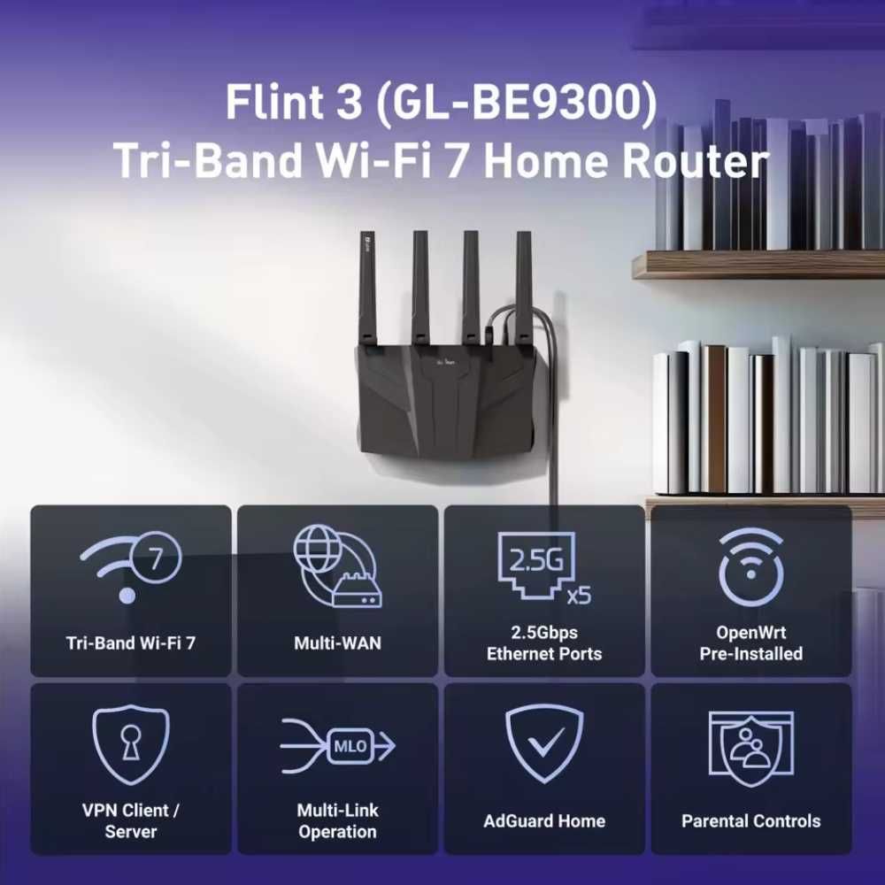 Роутер GL.iNet Flint 3 GL-BE9300 Tri-band Wi-Fi 7 Home Router