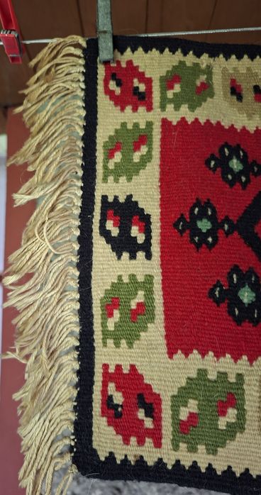 Piękny mały, wełniany, ozdobny kilim z czasów Cepelia PRL-u