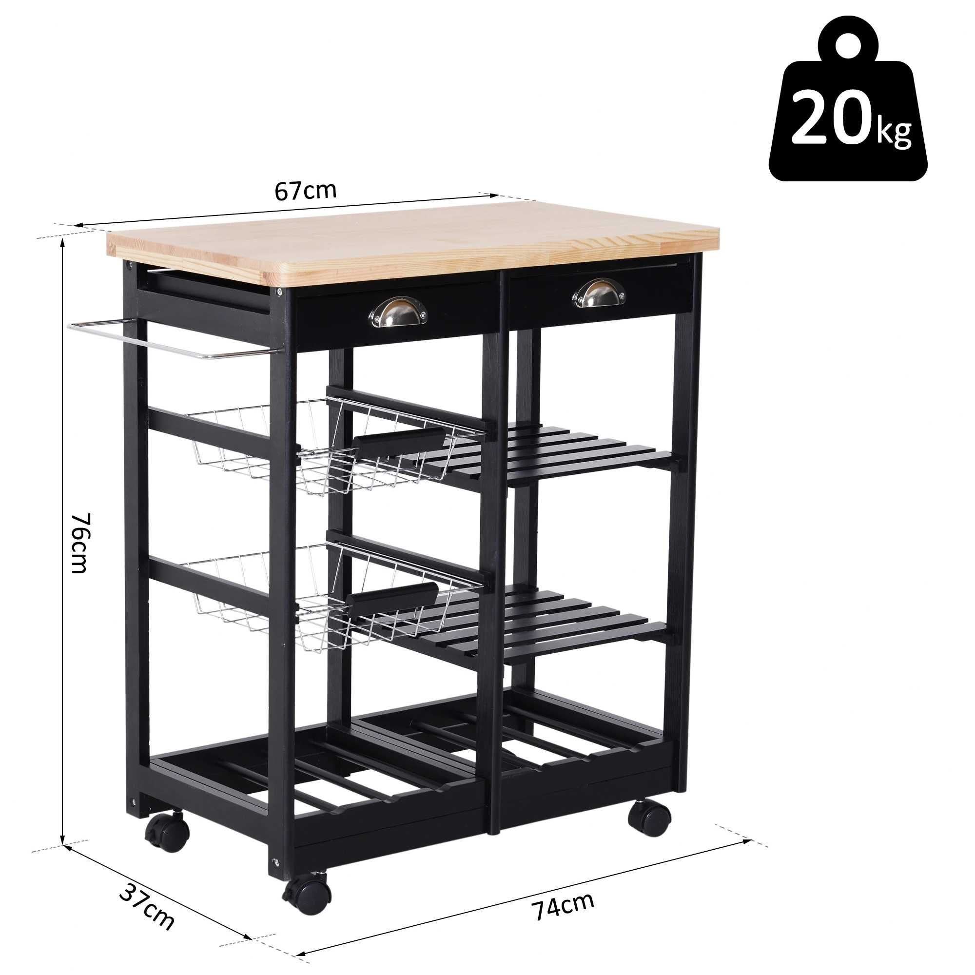 HOMCOM® barek wózek KUCHENNY na kółkach szuflady PÓŁKA NA WINO