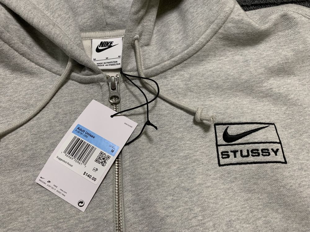 Nike x stussy grey zip hoodie найк стуси колаборация зип худи серое
