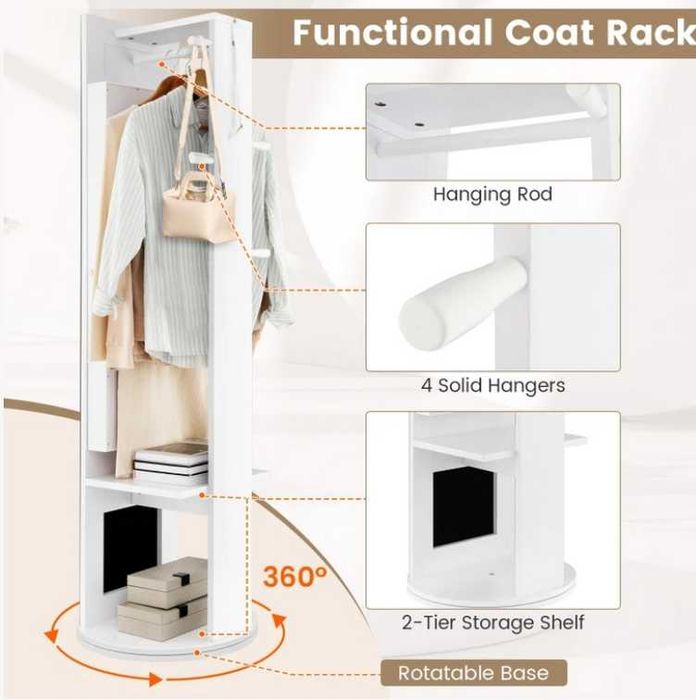 Toaletka Szafka na Biżuterię Obrotowa z Lustrem i Podświetleniem LED