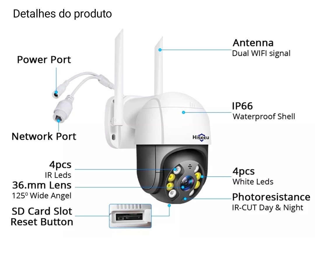 Câmera Wi-fi modelo rotativa cor branca e preta FullHD (Novo)