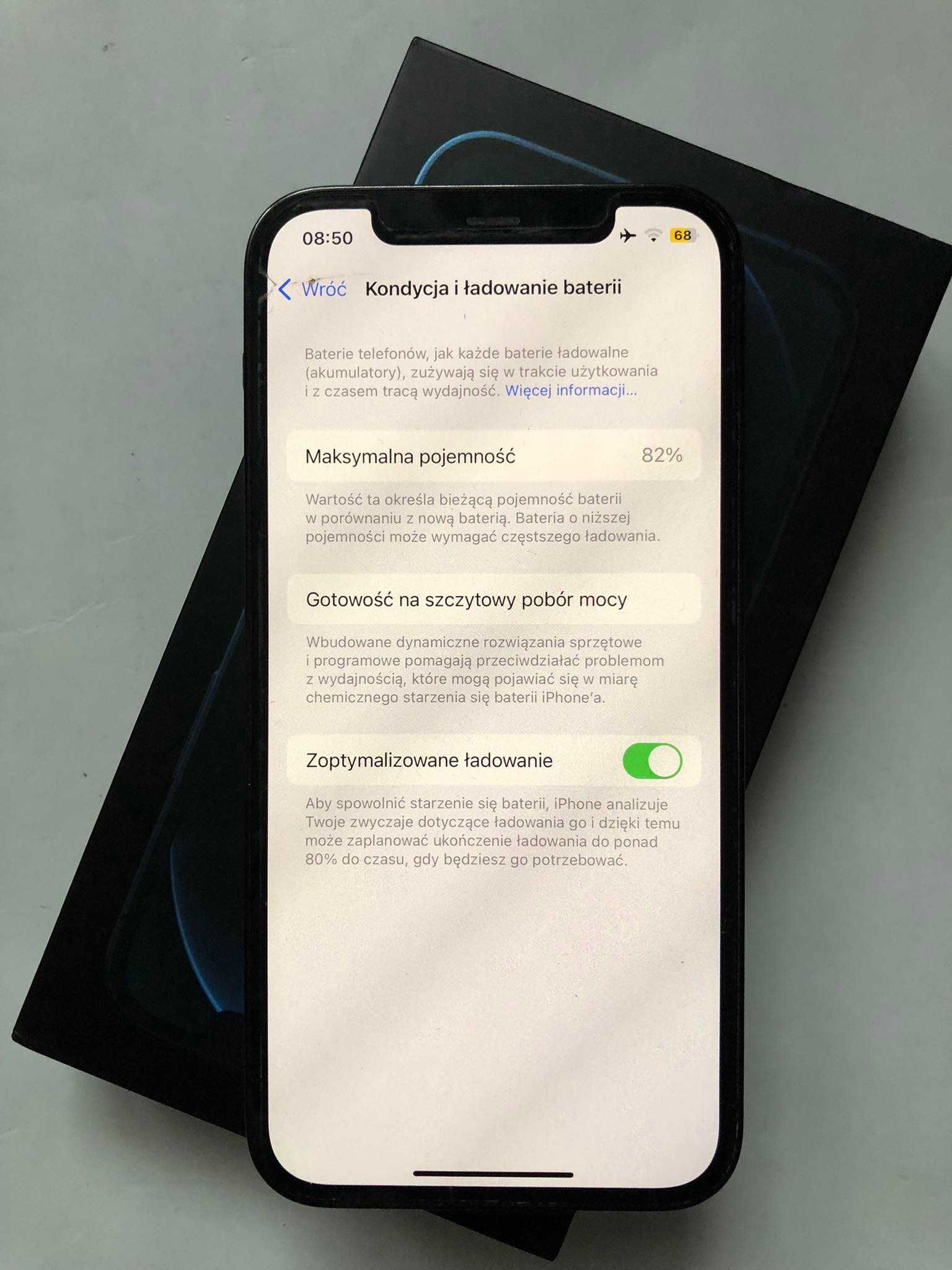 iphone 12 pro niebieski kondycja baterii 79%