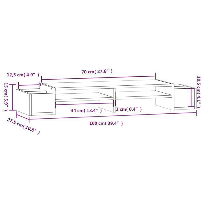 Vidaxl Podstawka Na Monitor, Czarna, 100X27,5X15 Cm, Drewno Sosnowe