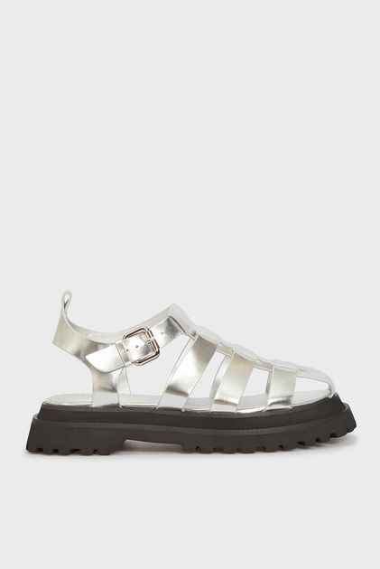 Жіночі сріблясті сандалі шкіряні Sam PRPY 37