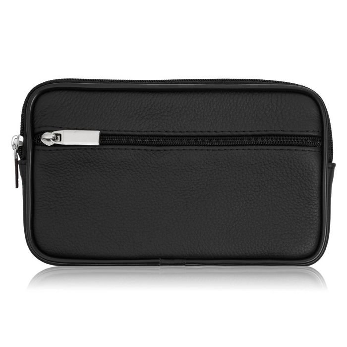 męska skórzana saszetka na pasek do ręki czarna abr-53